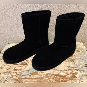 UGG Koola Short Pull-On Suede Boots Koolaburra Warm Faux Fur Lining Black 7W